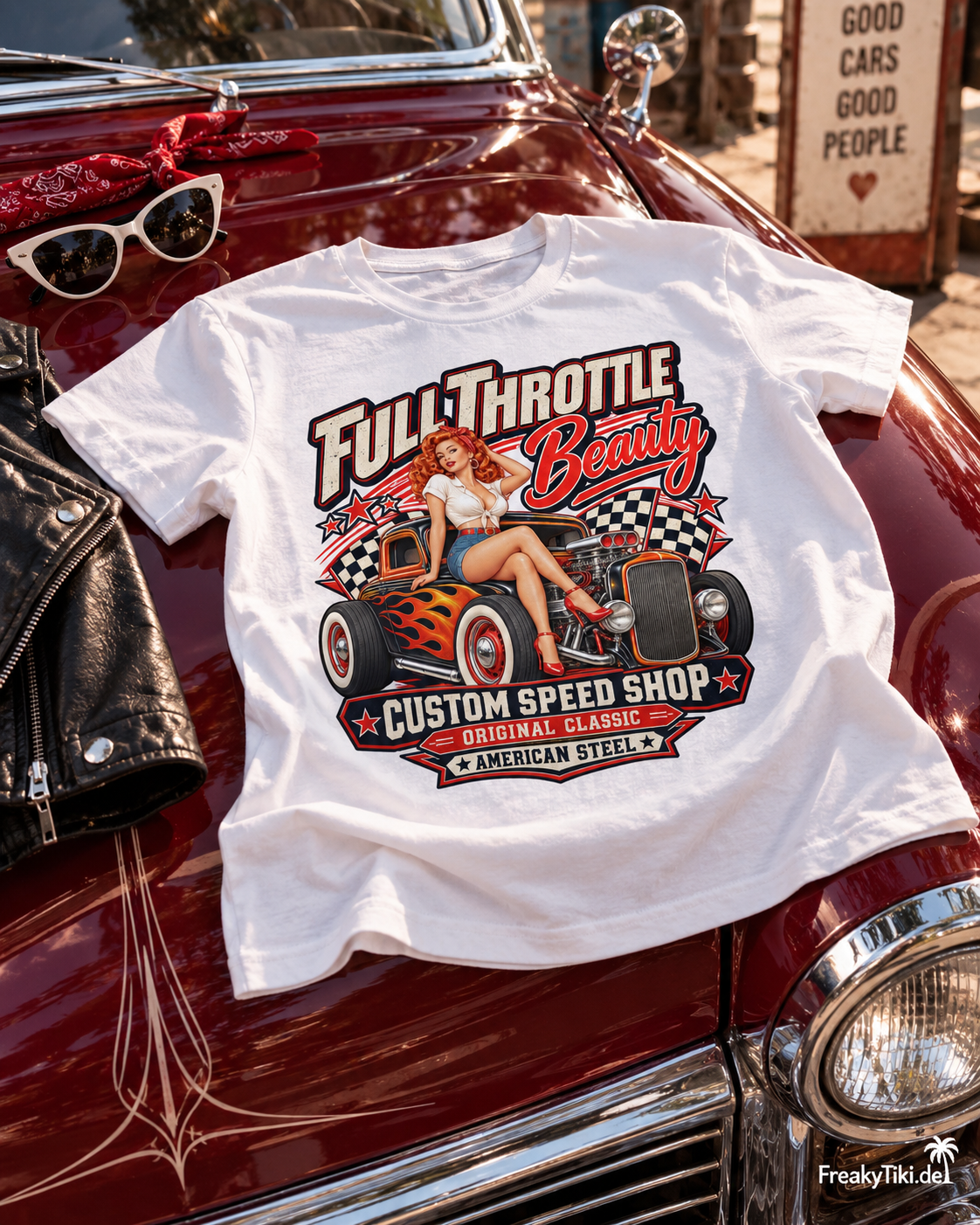 Full Throttle Beauty – Vintage Rockabilly Pin-up Ladies T-Shirt weiß Rockabilly Lifestyle Ansicht
