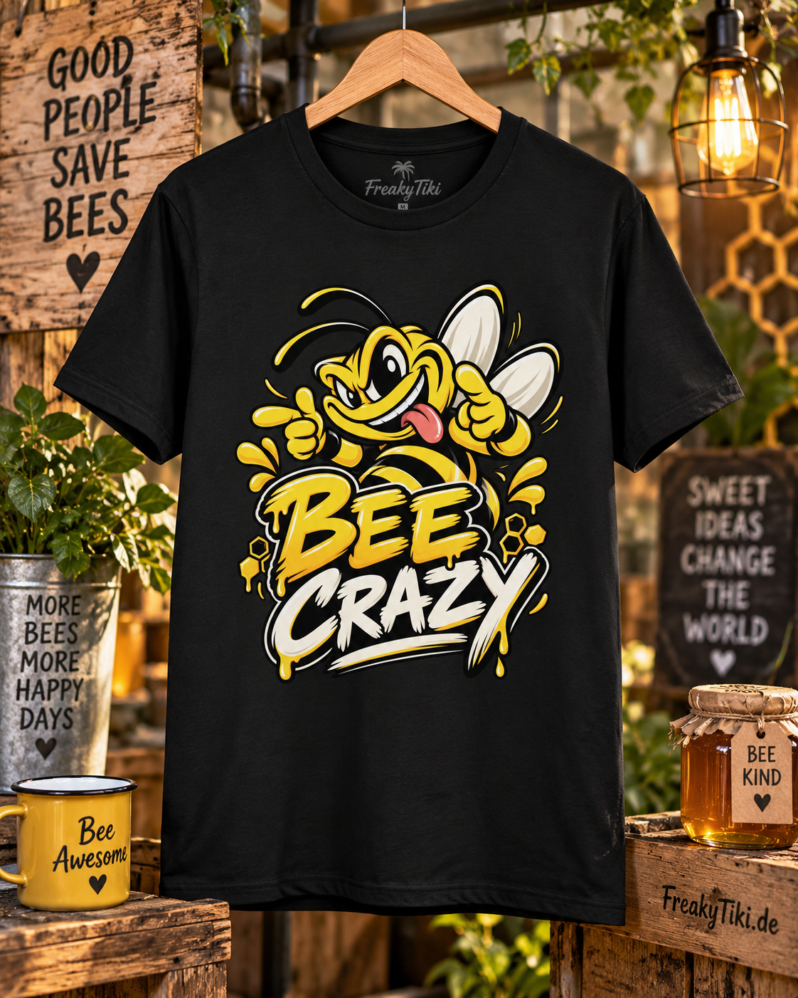 Bee Crazy – verrückte flotte Biene T-Shirt schwarz Lifestyle Bild 1