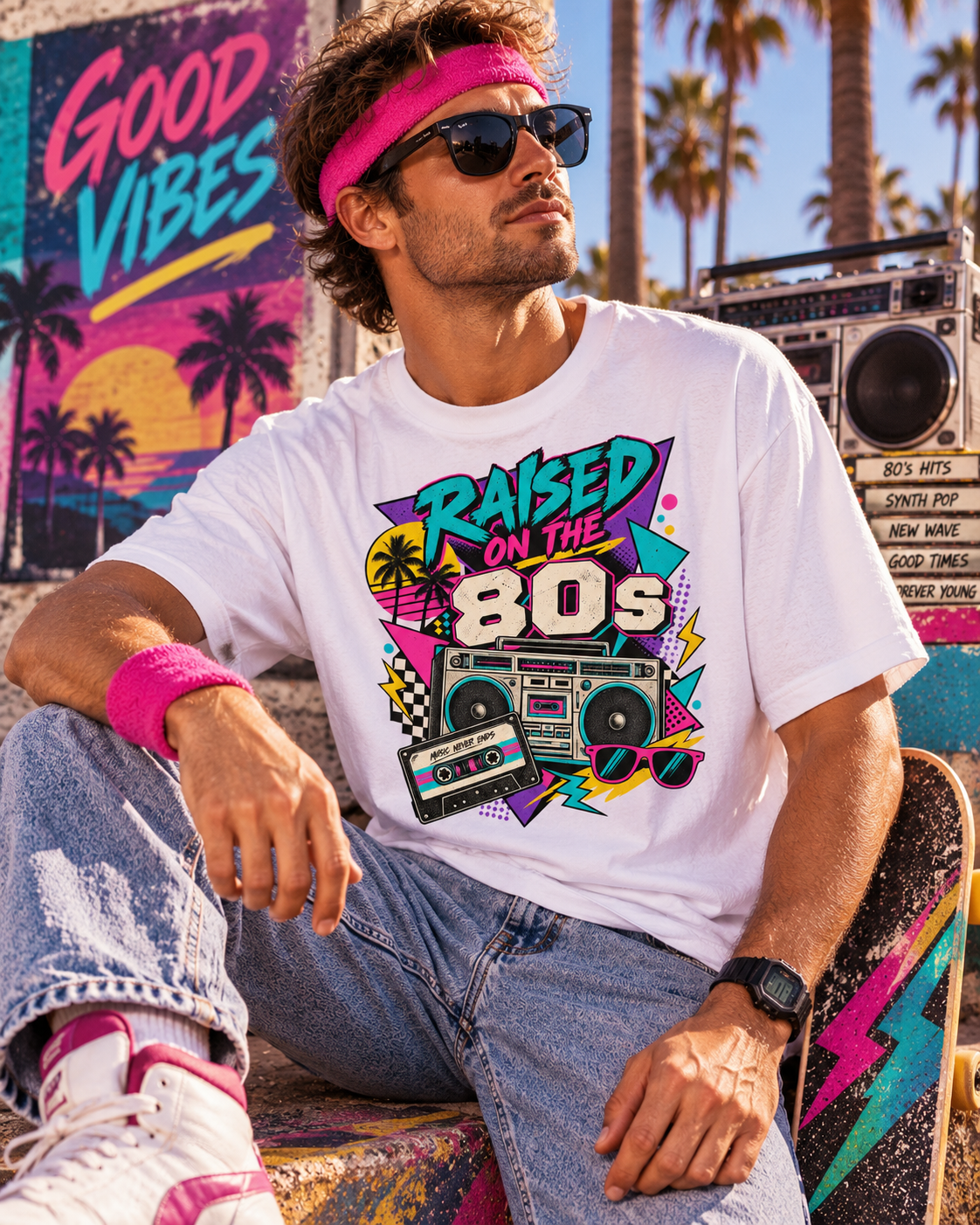 Raised on the 80s – Retro 80er Jahre T-Shirt weiß Lifestyle Bild 1