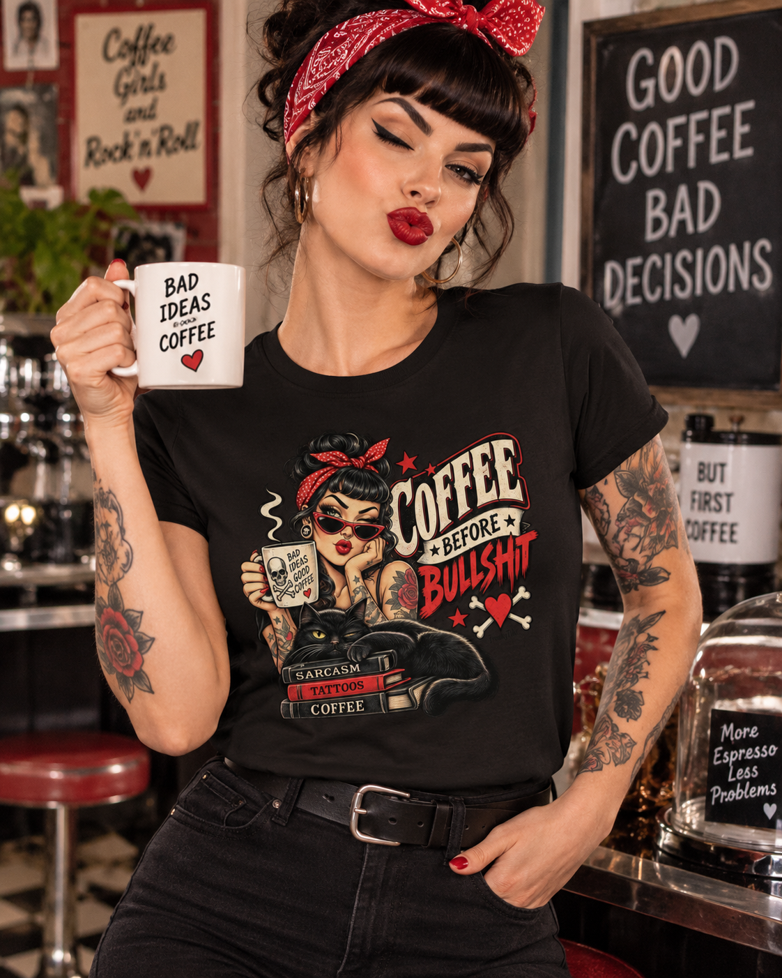 Coffee Before Bullshit Ladies T-Shirt schwarz Lifestyle