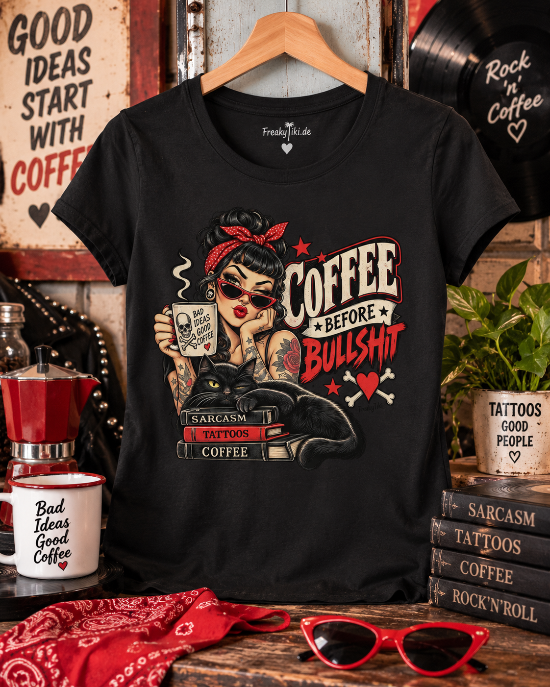 Coffee Before Bullshit Ladies T-Shirt schwarz Lifestyle