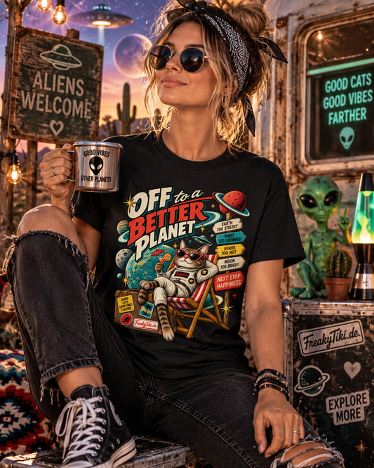 Off to a Better Planet – Aliencore Retro T-Shirt schwarz Lifestyle Bild 1