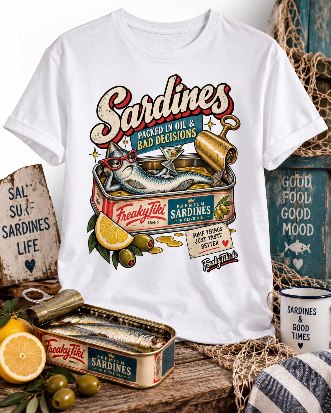 Sardines – Packed in Oil, Tinned Fish T-Shirt weiß Produktansicht