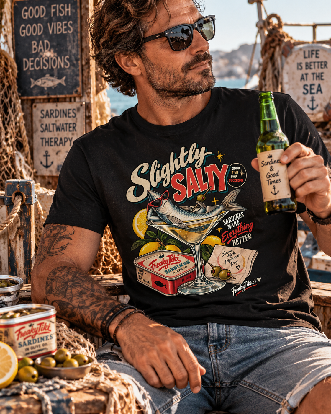 Slightly Salty – Sardines, Tinned Fish T-Shirt schwarz Lifestyle Bild 1