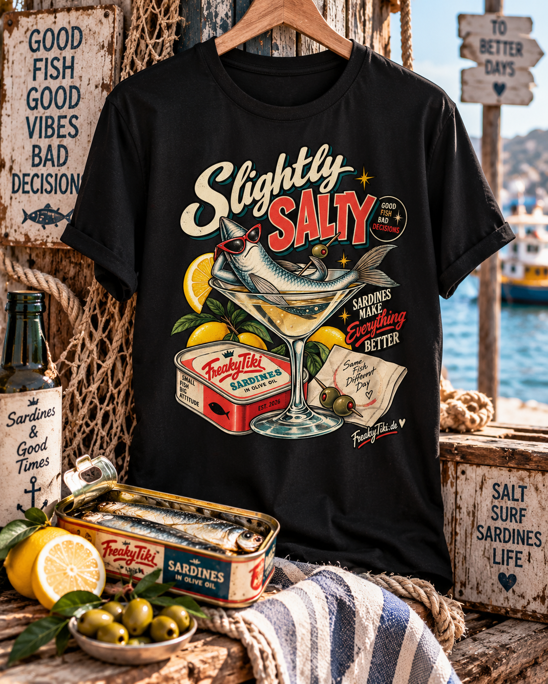 Slightly Salty – Sardines, Tinned Fish T-Shirt schwarz Lifestyle Bild 2