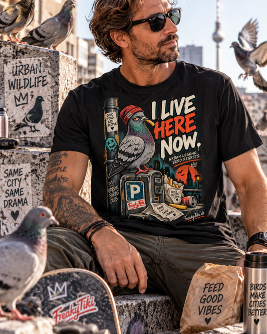 I Live Here Now – Taube, Urban Wildlife T-Shirt schwarz Lifestyle Bild 1