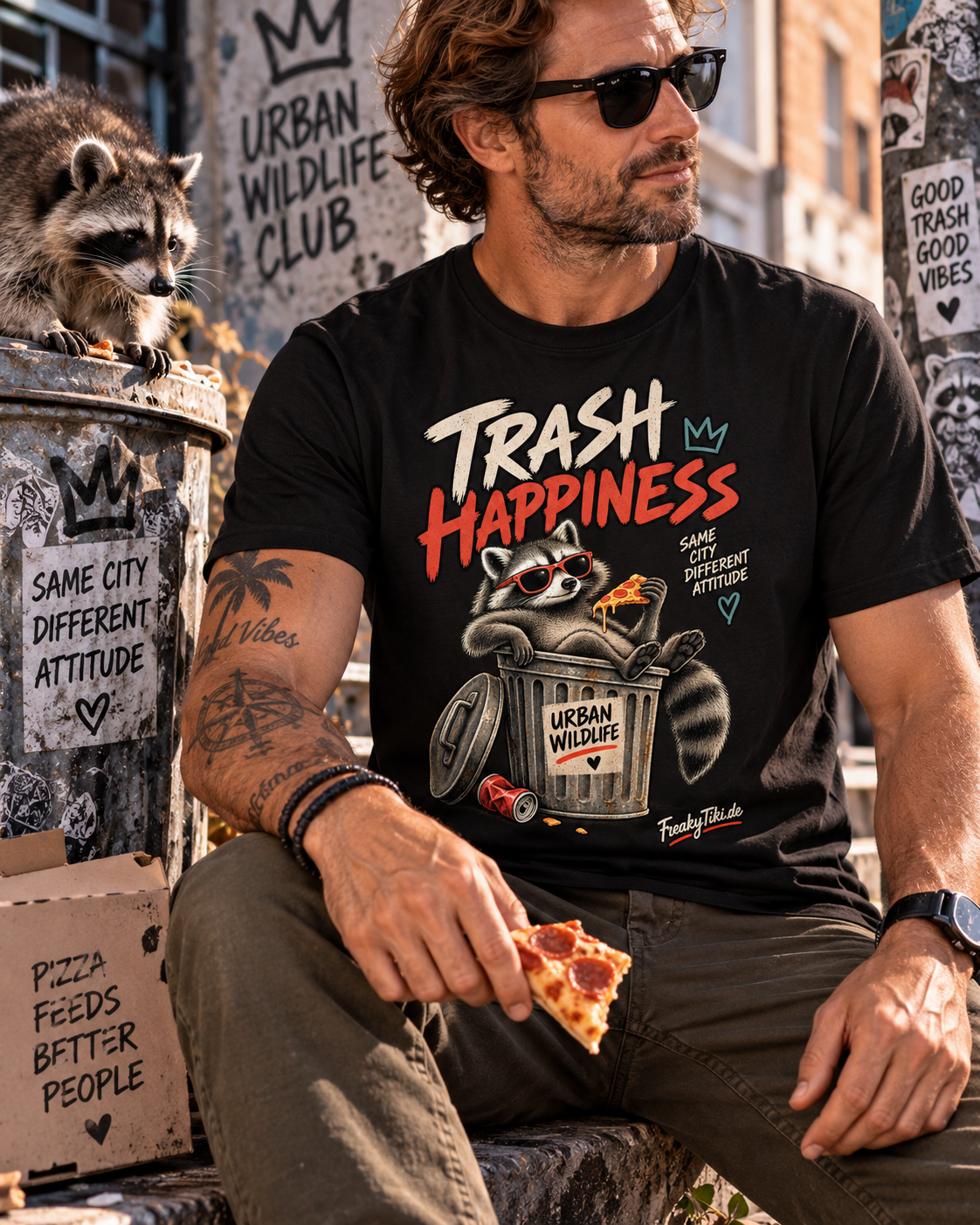 Trash Happiness – Dachs, Urban Wildlife T-Shirt schwarz Lifestyle Bild 1