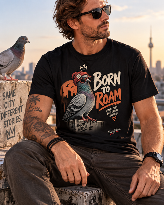 Born to Roam – Taube, Urban Wildlife T-Shirt schwarz Lifestyle Bild 1