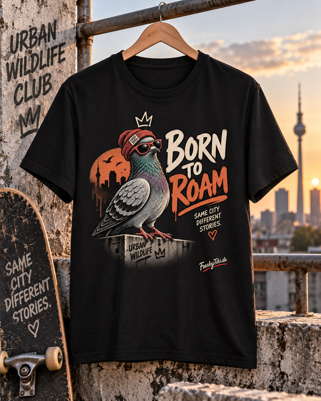 Born to Roam – Taube, Urban Wildlife T-Shirt schwarz Lifestyle Bild 2