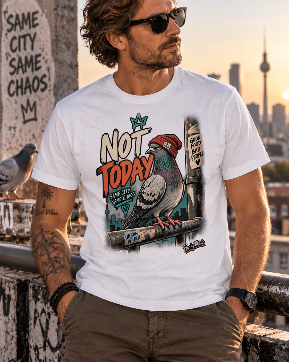 Not Today – Taube, Urban Wildlife T-Shirt weiß Lifestyle Bild 1