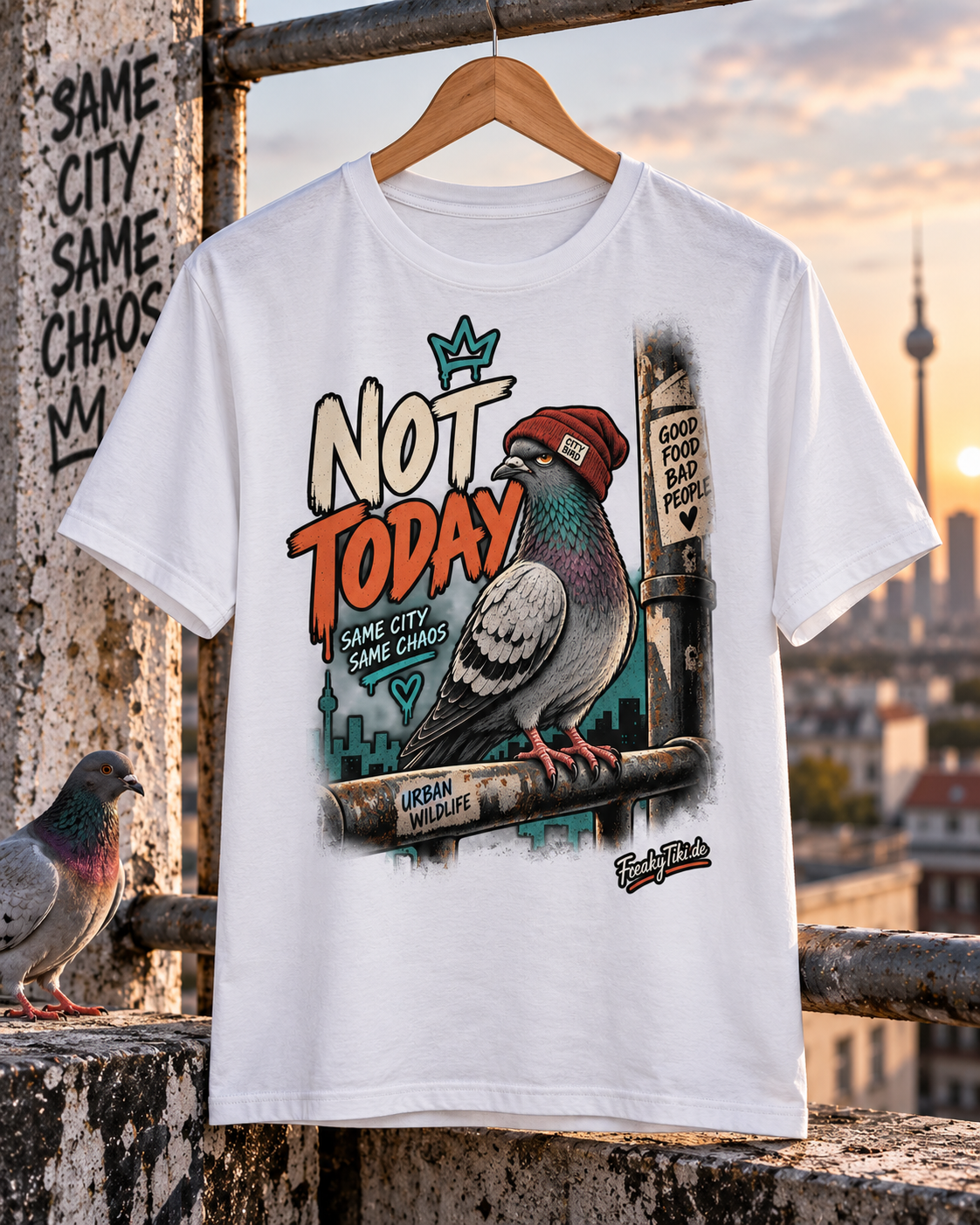 Not Today – Taube, Urban Wildlife T-Shirt weiß Lifestyle Bild 2