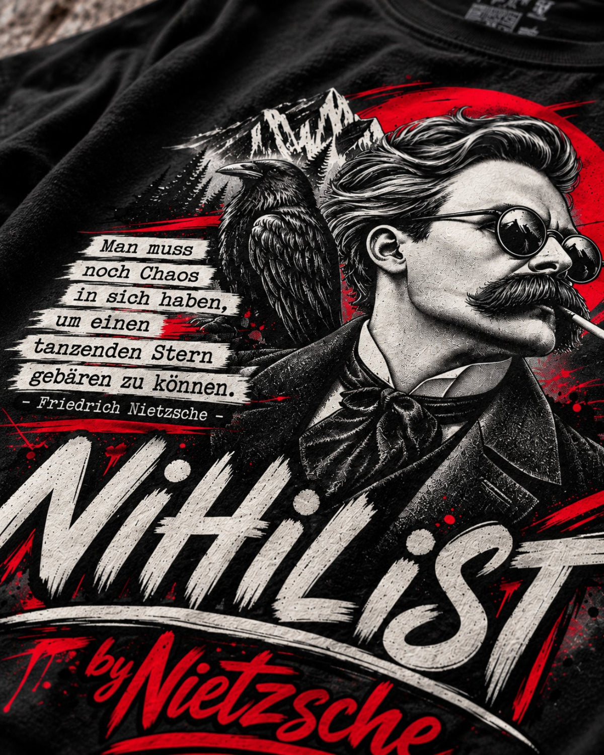 Nietzsche Nihilist T-Shirt Tanzender Stern Motiv Detail