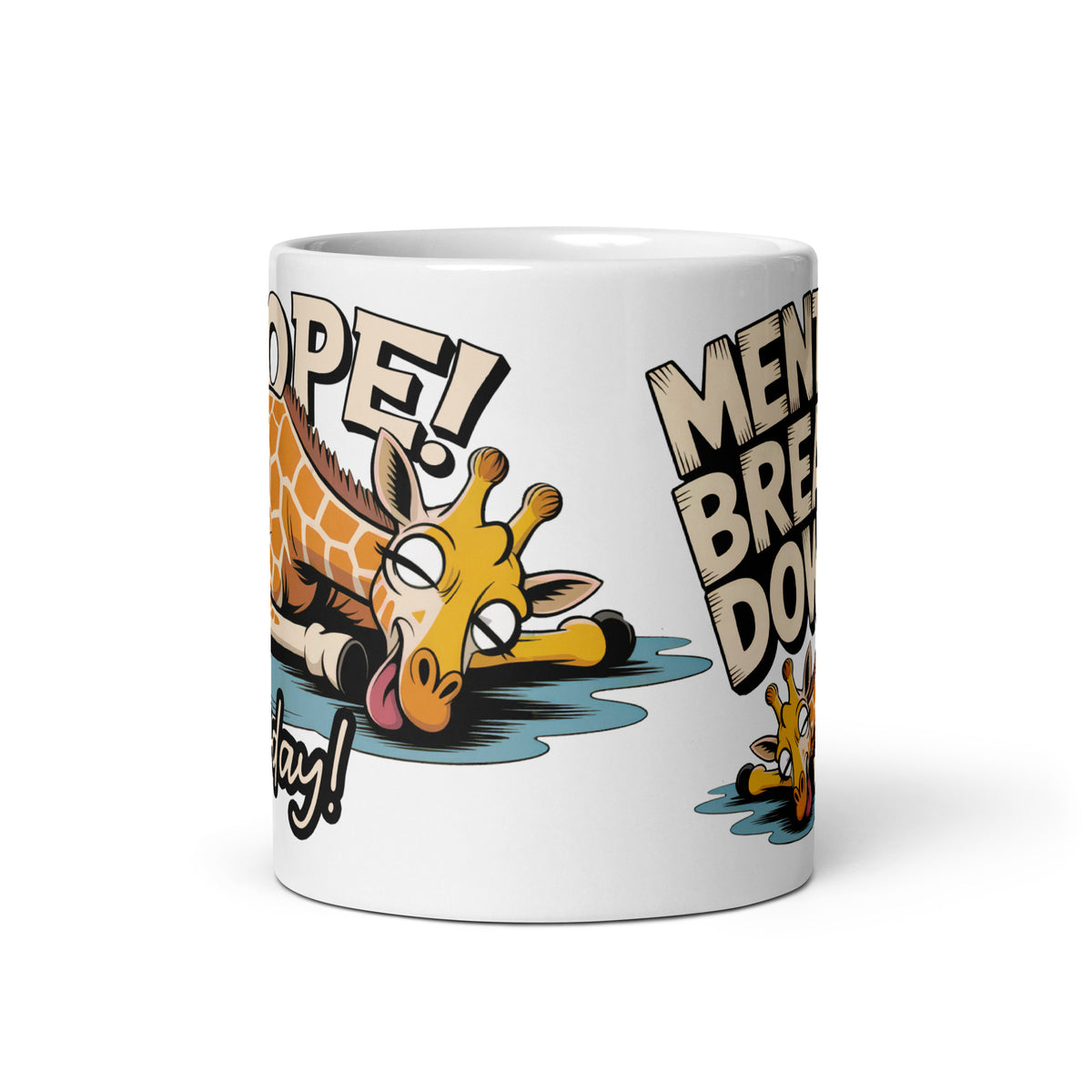 Weiße Keramiktasse mit Giraffenmotiv und dem Spruch „Nope. Not today“