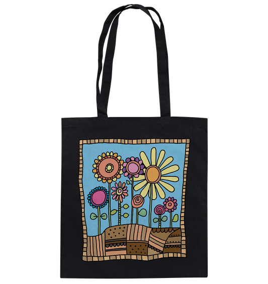 Blumenbeet mit Sommerblumen. Garten Gärtner - Baumwolltasche