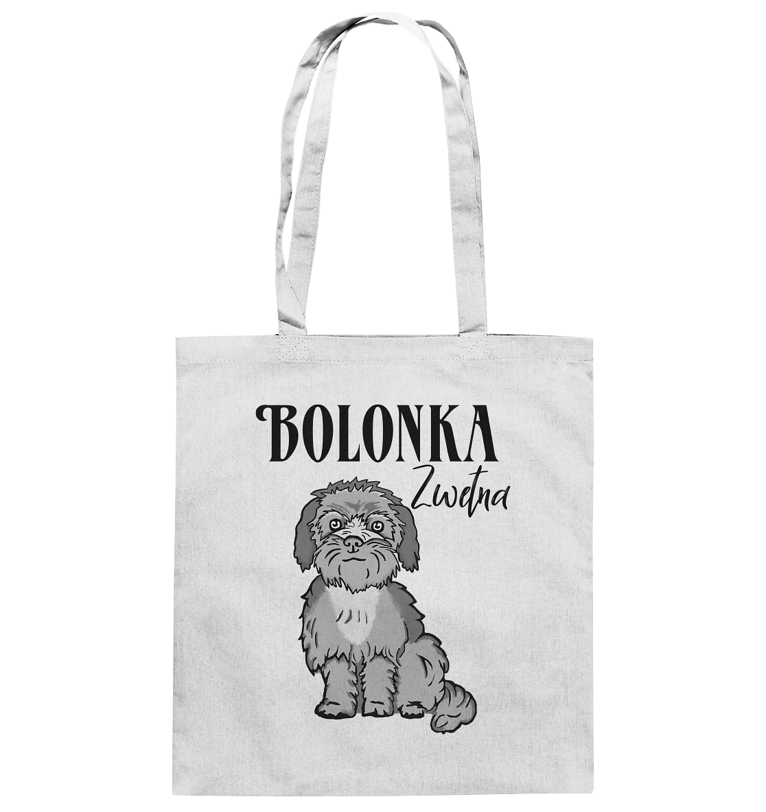 Naturfarbene Baumwolltasche mit grauem Bolonka Zwetna Hundemotiv