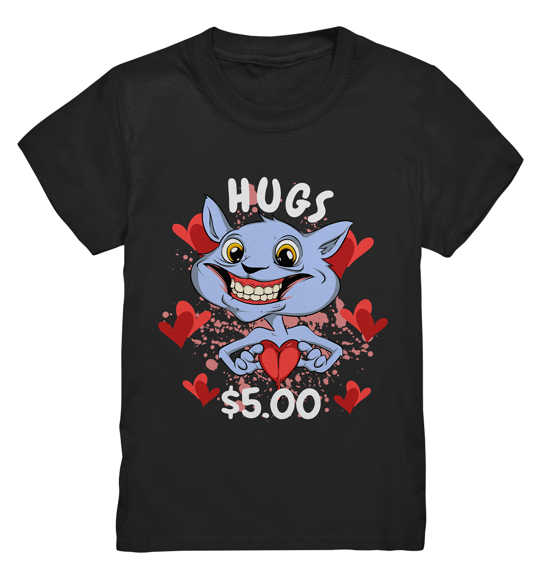 Kids T-Shirt mit Spruch „Hugs 5 Dollar“ – lustiges Shirt zum Taschengeld-Aufbessern mit Humor und Kuschel-Charme.
