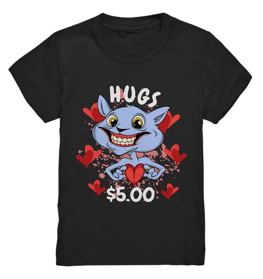 Kids T-Shirt mit Spruch „Hugs 5 Dollar“ – lustiges Shirt zum Taschengeld-Aufbessern mit Humor und Kuschel-Charme.
