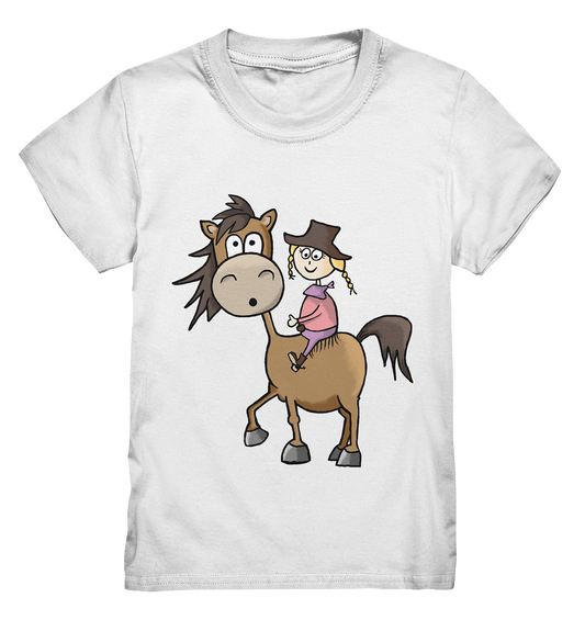 Weißes Kinder-T-Shirt mit Mädchen auf Quarter Horse Motiv