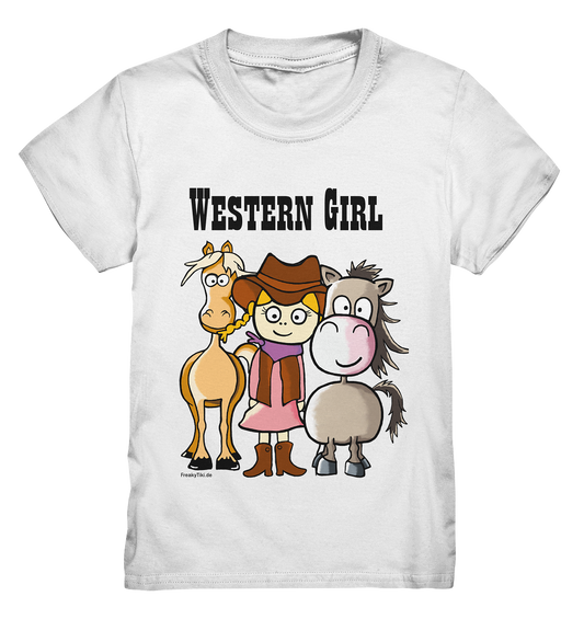 Weißes Kids Shirt mit Western Girl und zwei Pferden Motiv