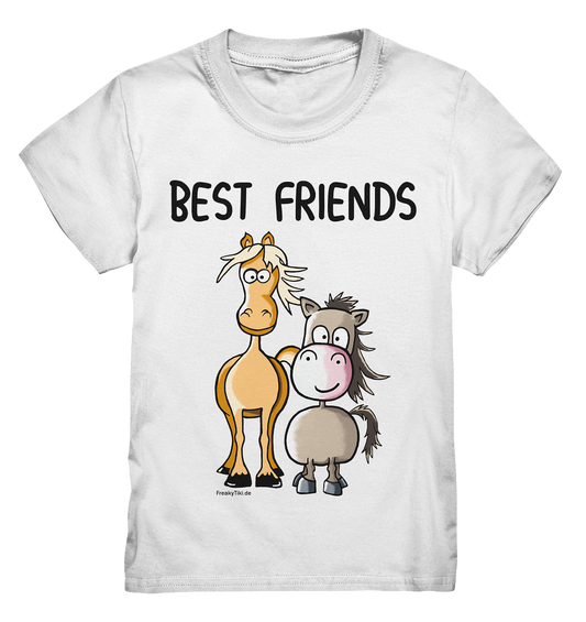 Weißes Kids Shirt mit Westernpferd und Pony und Schriftzug Best Friends