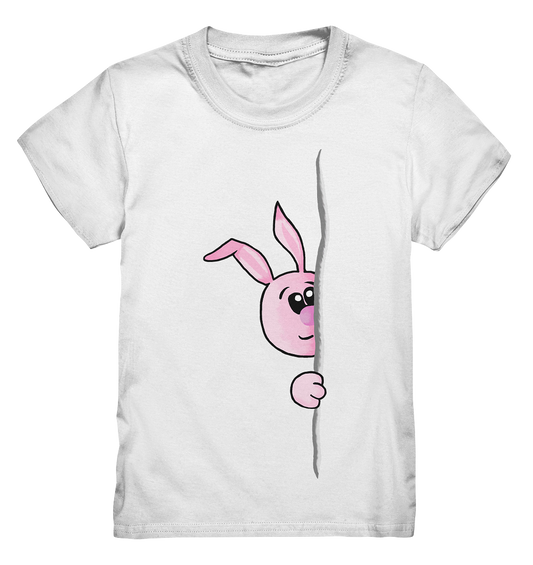 Weißes Kinder-T-Shirt mit frechem rosa Guckguck Bunny Hasen