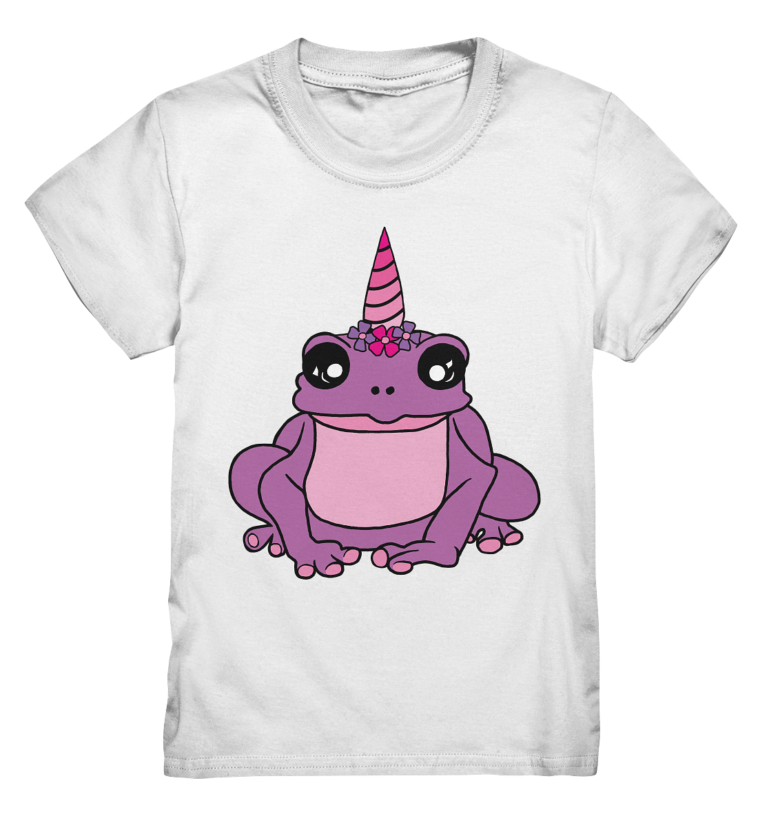 Kindershirt in weiß mitlila Frosch als Einhorn, Froggicorn.