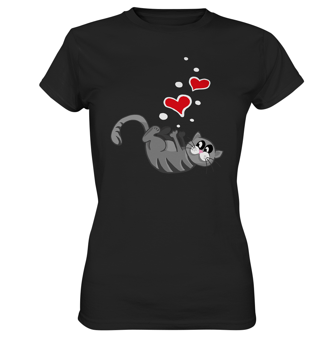 Süße liegende Katze mit Herzen. Cute Cat - Ladies Premium Shirt