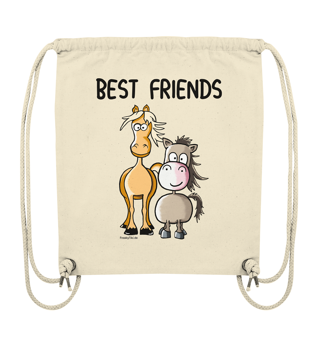 Naturfarbener Turnbeutel mit Westernpferd und Pony und Schriftzug Best Friends