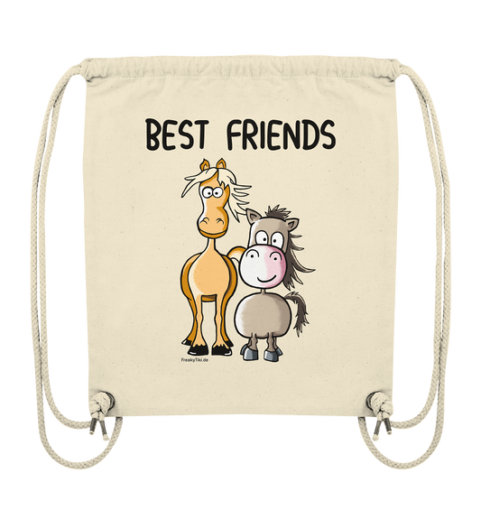 Naturfarbener Turnbeutel mit Westernpferd und Pony und Schriftzug Best Friends