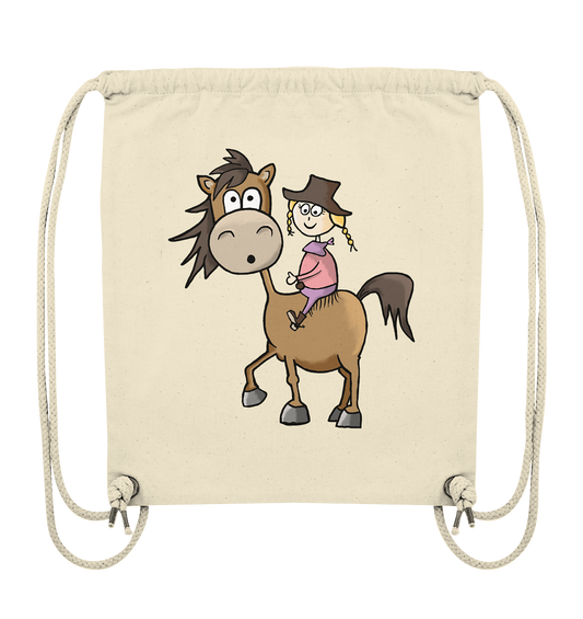 Naturfarbener Turnbeutel mit Mädchen auf Quarter Horse Motiv