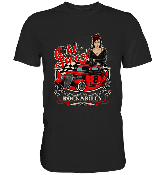 Premium T-Shirt mit Rockabilly Garage Vintage Retro Design „Old School“, Medium Fit, 100 % Baumwolle, klassischer Stil.