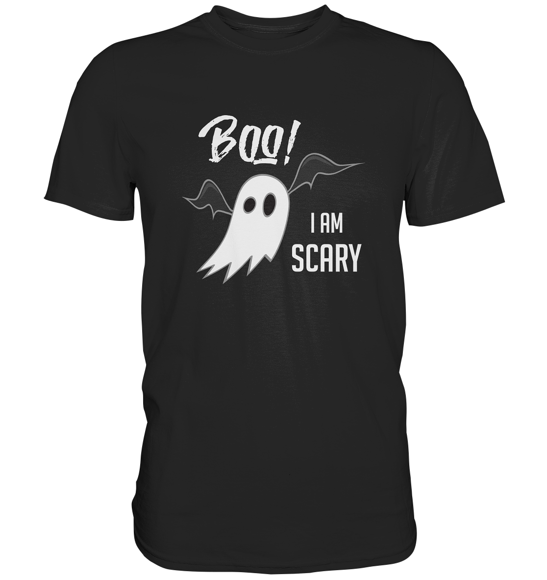 Schwarzes Shirt mit Gespenst und Schriftzug Boo I Am Scary