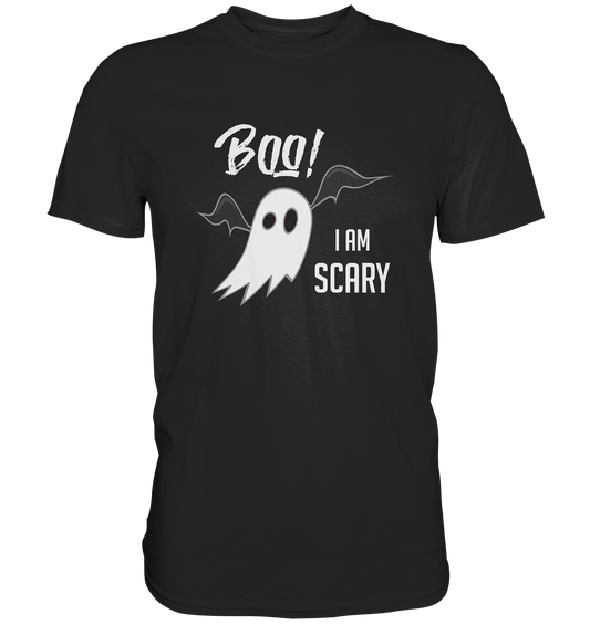 Schwarzes Shirt mit Gespenst und Schriftzug Boo I Am Scary