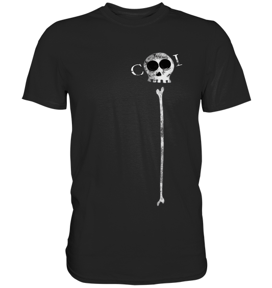 T-Shirt mit Skull und Knochen, düsteres minimalistisches Gothic Design.