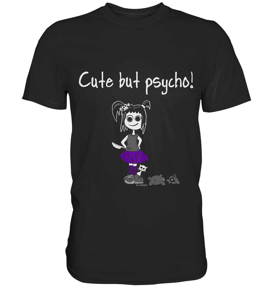 Schwartes T-Shirt mit Chute but psycho Aufschrift, Gothic Style.
