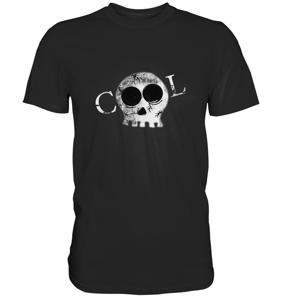 T-Shirt mit Skull und Schriftzug „Cool“, düsteres Gothic Statement Design.