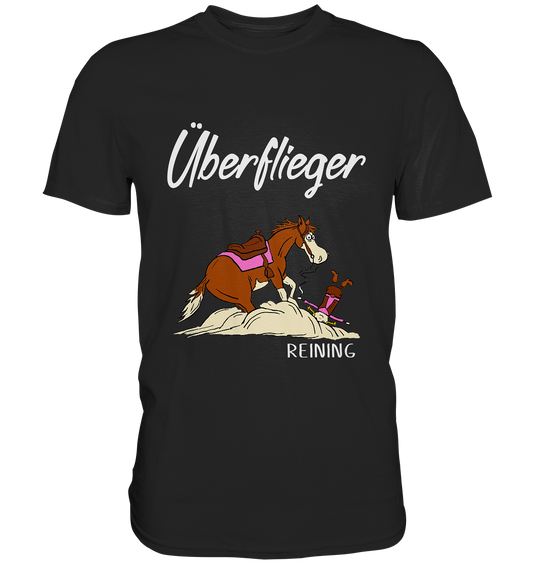 Schwarzes Shirt mit Reining Quarterhorse im Sliding Stop und Schriftzug Überflieger
