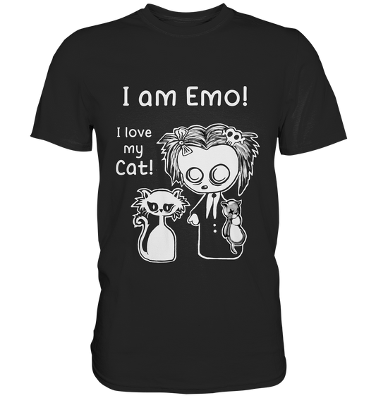 Schwarzes Shirt mit Emo Punk und Katze und Schriftzug I am Emo I love my cat