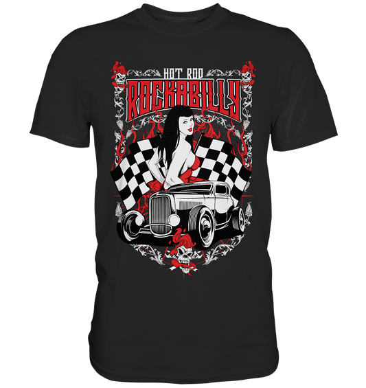 T-Shirt (schwarz) mit Hot Rod im Fifties Rockabilly Vintage-Stil – Retro-Motiv mit Oldtimer-Flair