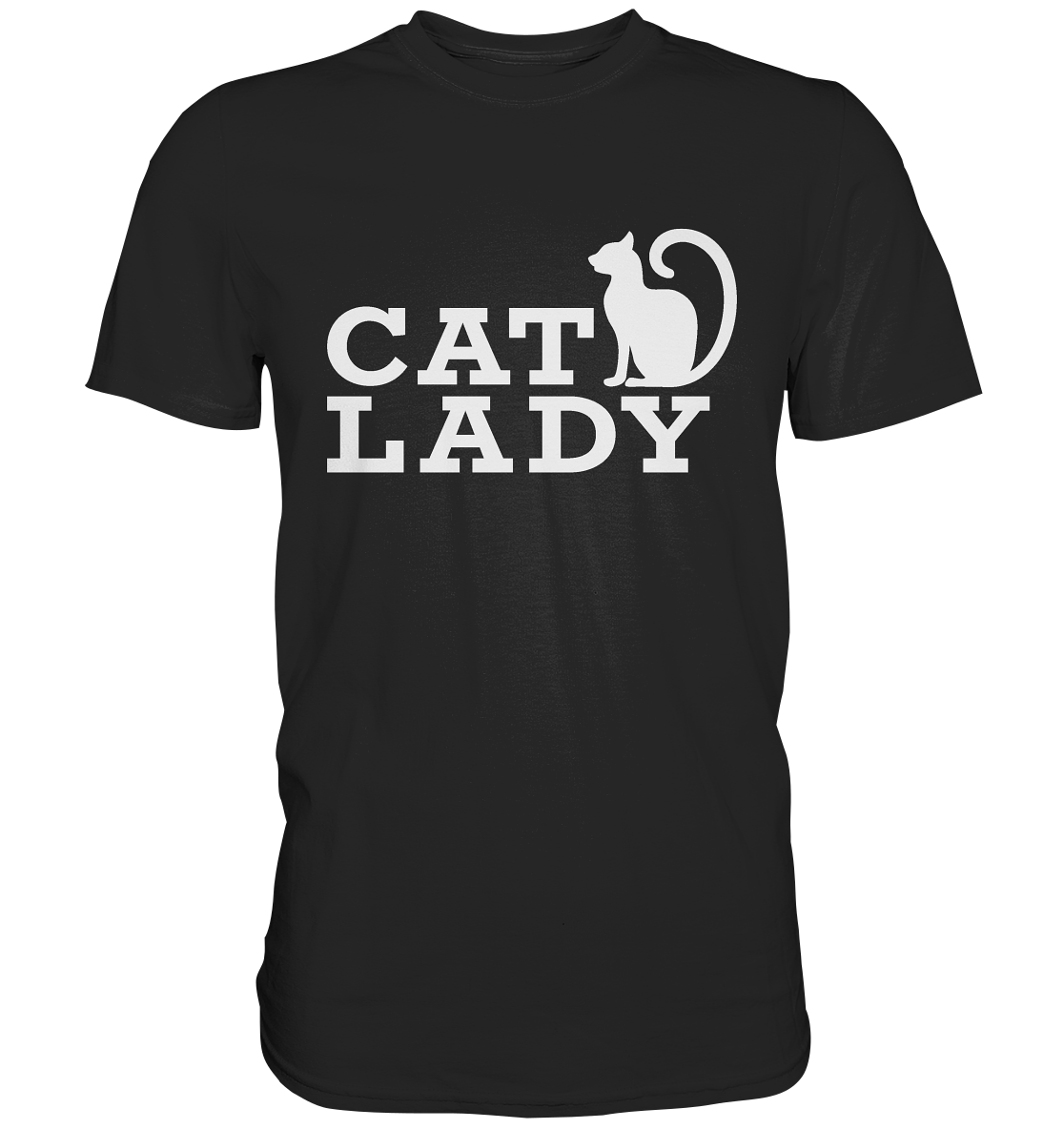 T-Shirt mit Schriftzug „Cat Lady“ und kleiner Katze, schlichtes minimalistisches Design, Statement Shirt.