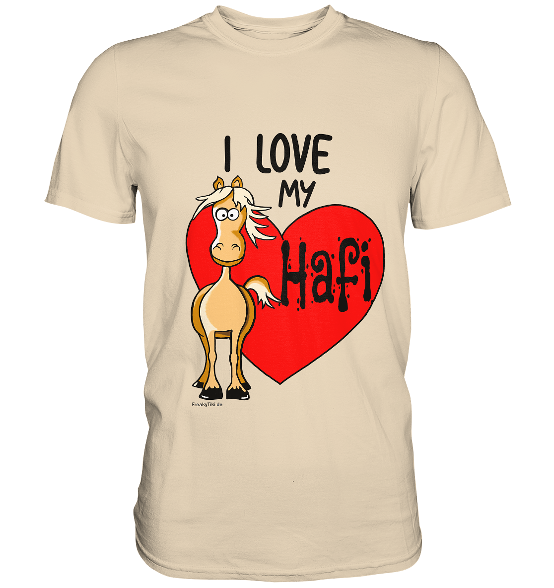 Sandfarbenes Shirt mit Haflinger-Motiv und Schriftzug I love my Hafi