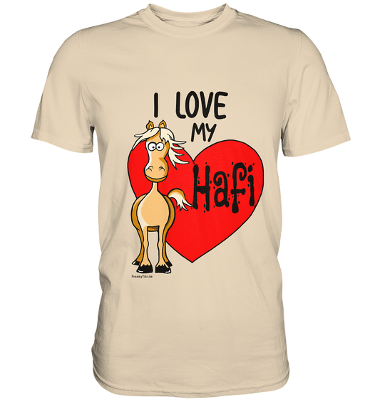 Sandfarbenes Shirt mit Haflinger-Motiv und Schriftzug I love my Hafi