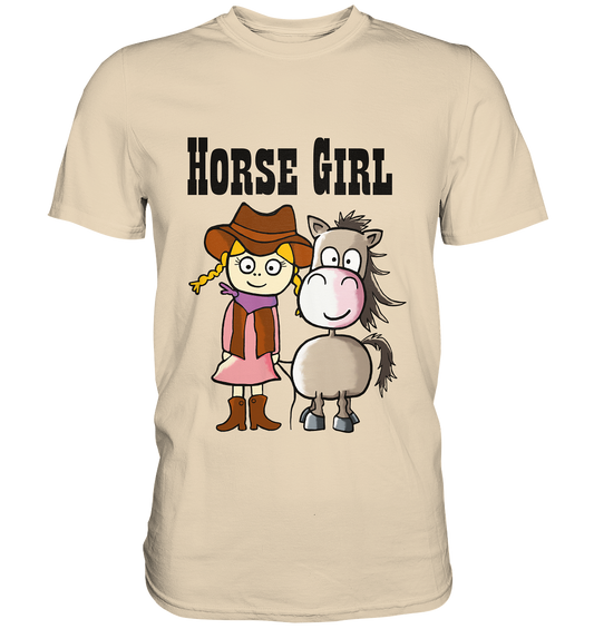 Sandfarbenes Shirt mit Westernmädchen, Quarter Horse und Schriftzug Horse Girl