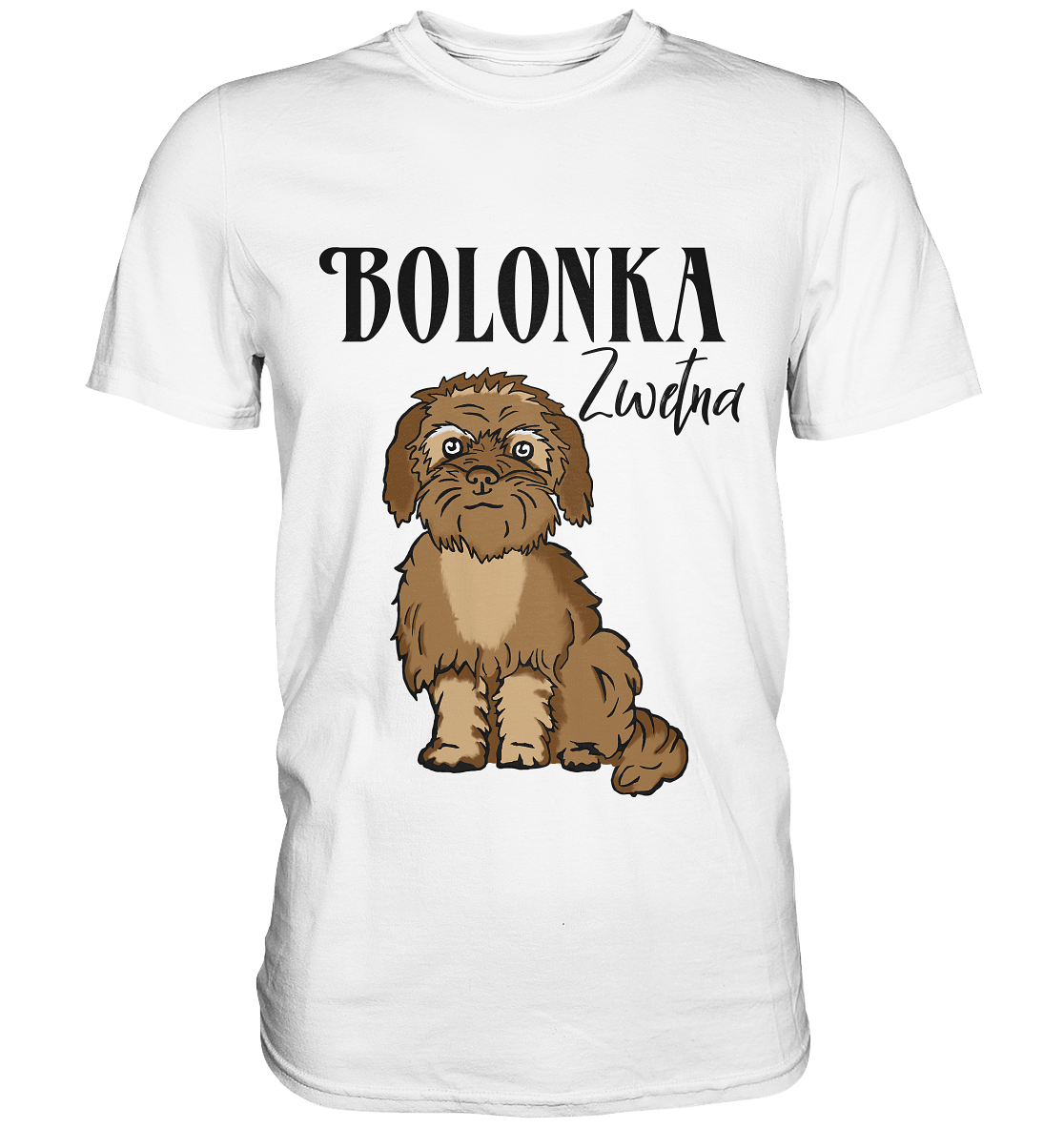 Weißes Shirt mit braunem Bolonka Zwetna Hundemotiv