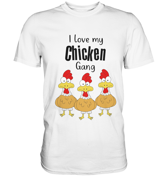 Schwarzes Shirt mit lustigen frechen Hühnern und Schriftzug I Love My Chicken Gang