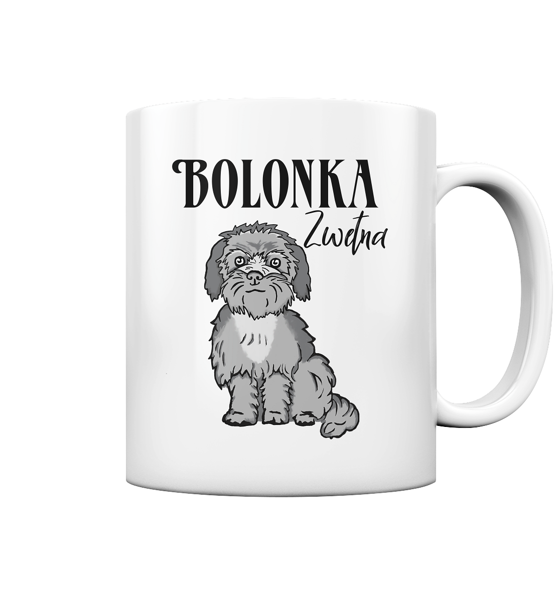 Weiße Tasse mit grauem Bolonka Zwetna Hundemotiv