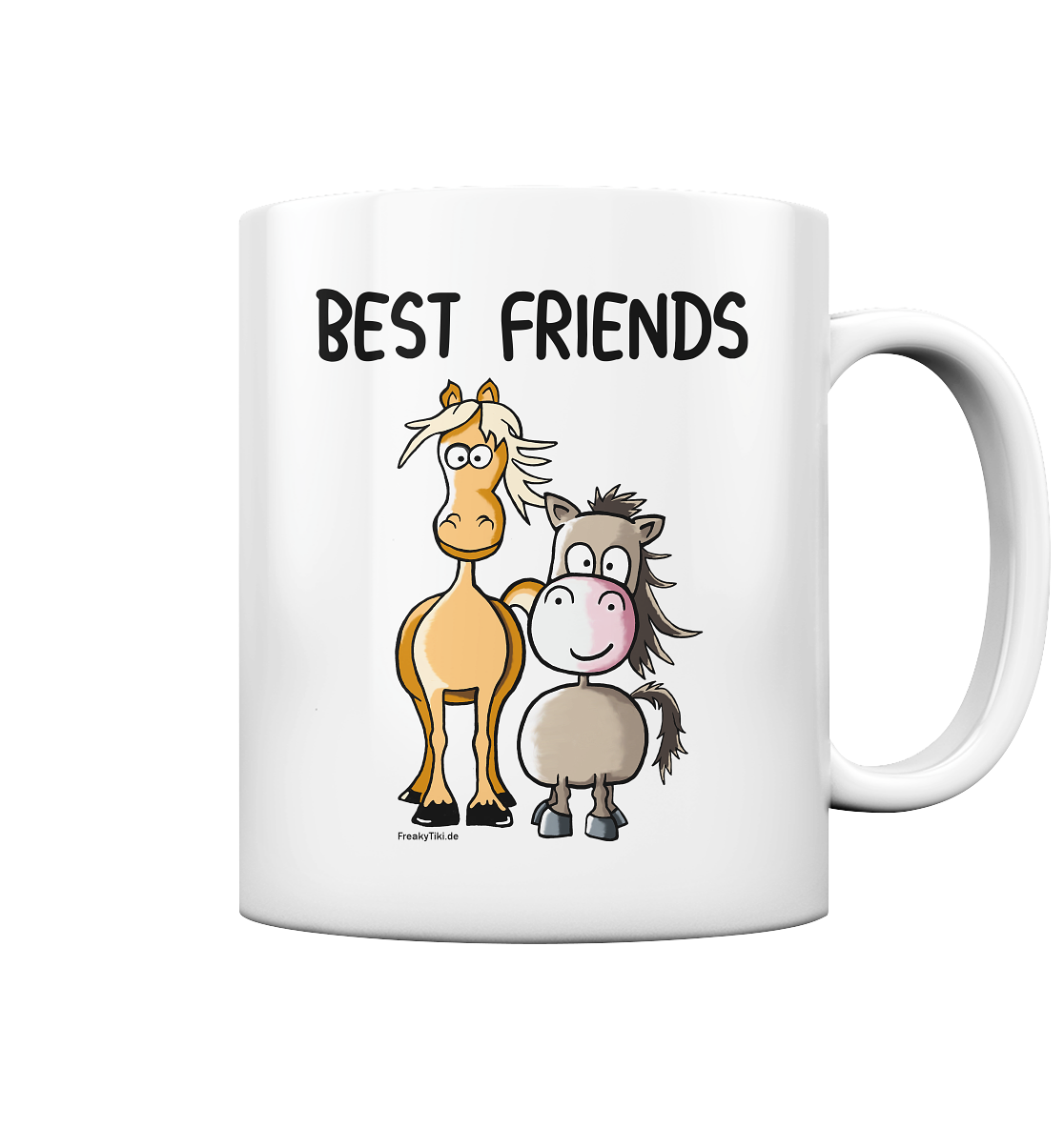 Weiße Tasse mit Westernpferd und Pony und Schriftzug Best Friends
