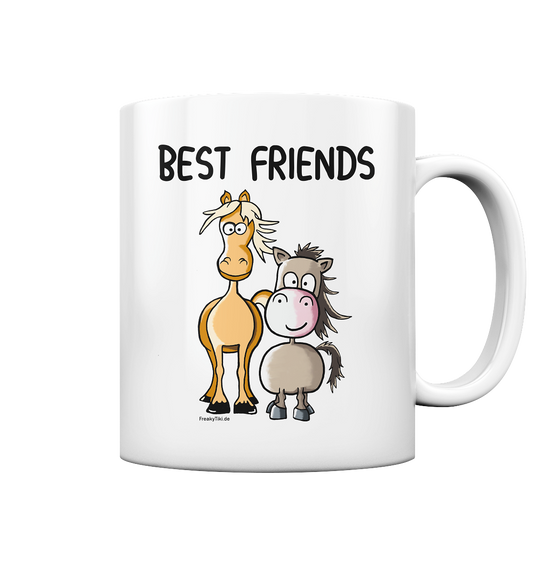 Weiße Tasse mit Westernpferd und Pony und Schriftzug Best Friends