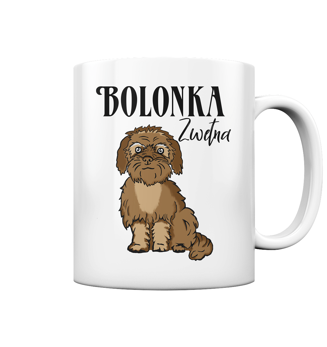 Weiße Tasse mit braunem Bolonka Zwetna Hundemotiv