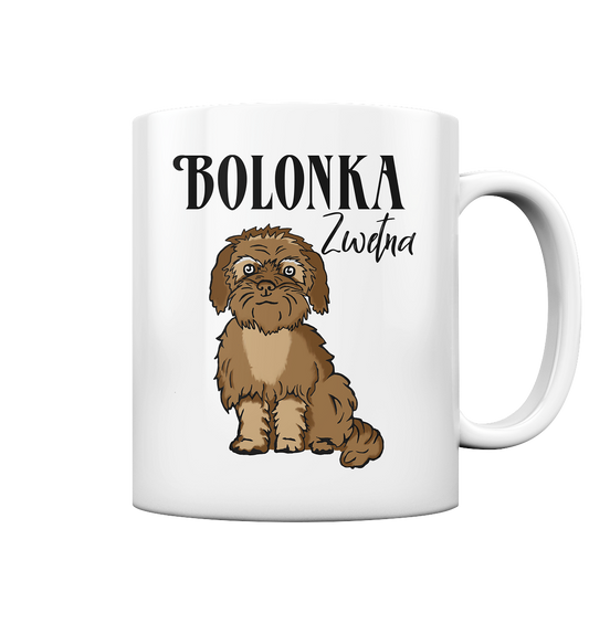 Weiße Tasse mit braunem Bolonka Zwetna Hundemotiv